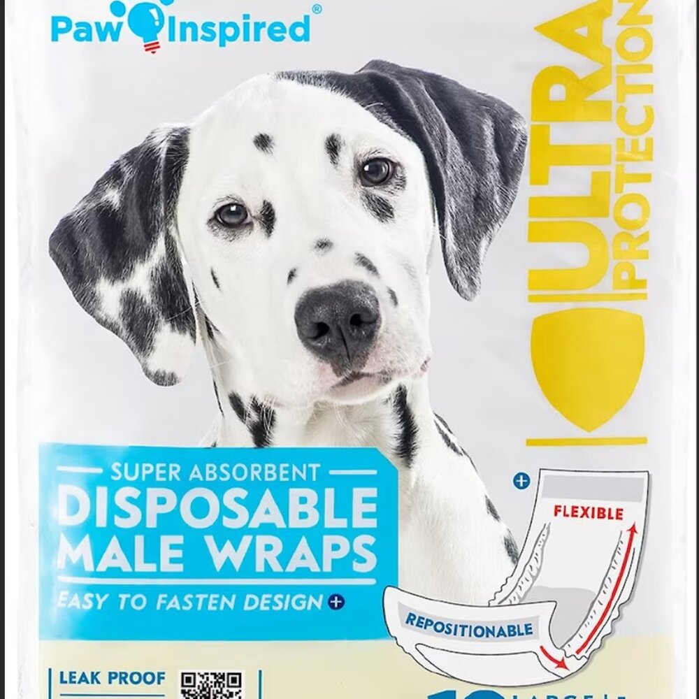 Super Absorbent Male Dog Wraps Large 12-pack, NEW